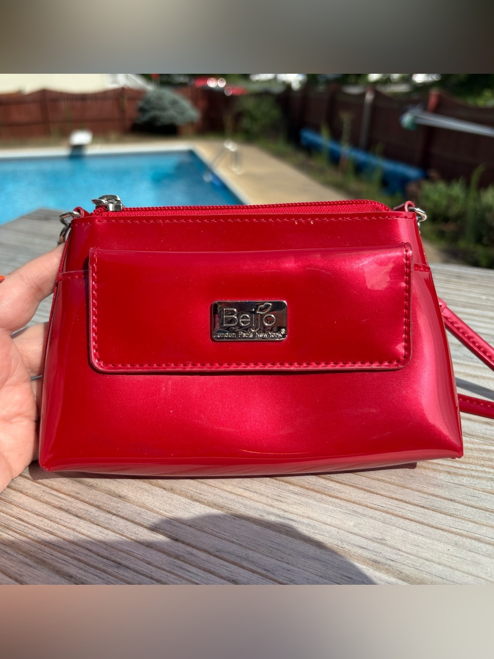 Beijo Shiny Red Patent Wristlet, Crossbody, Shoulder Purse Mini